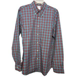 Brooks Brothers Mens Large Plaid Button Down Long Sleeve Shirt Red Blue Yellow